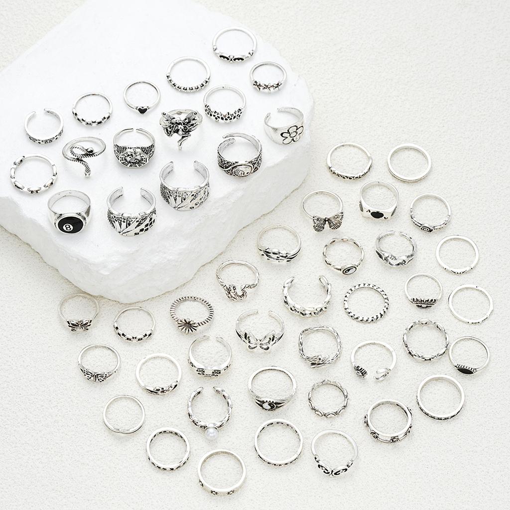 51pcs Gothic Punk Ring Set For Women Men Fashion Butterfly Heart Snake Design Match Ring Daily Wear Halloween Jewelry Gifts New