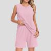Women Sleeveless Crew Neck Tank Top and Shorts Set with Pocket Relaxed Fit Two Piece Outfits for Daily Wear