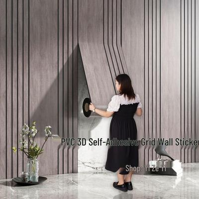 Waterproof PVC Wood Grain Embossed Grid Panel for Living Room TV Wall