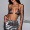 Popular Rhinestone Fishnet Cover-Up American Style Spicy Girl Top Bikini Outerwear Two-Piece Set Shiny Rhinestone Fishnet Clothing for Women
