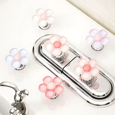 Flower Shape Toilet Press Button Ergonomic Self-adhesive Nail Protector Hygienic Water Tank Drain Buttons for Bathroom Decor Accessories