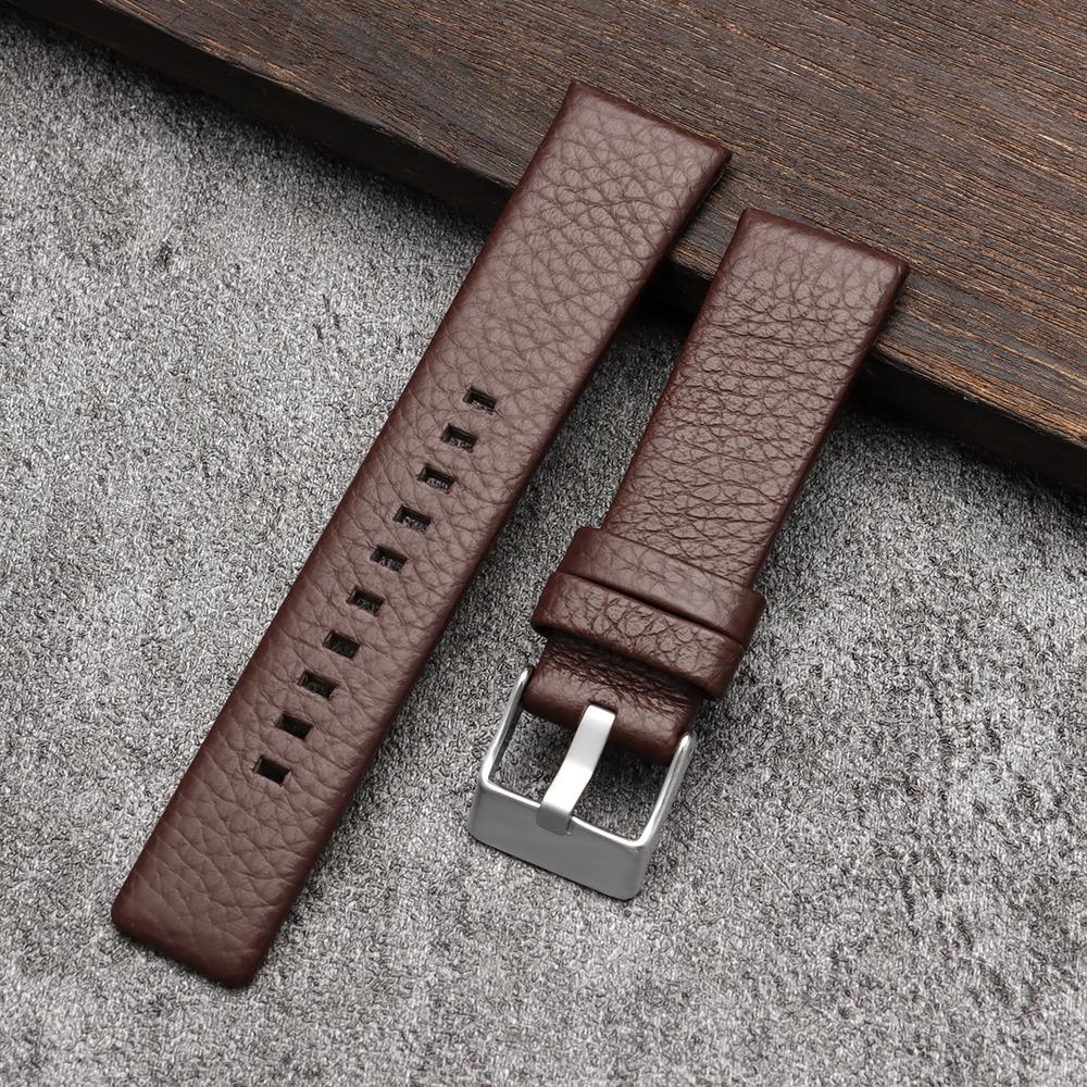 

18мм/22мм/24мм/26мм/27мм/28мм/30мм/32мм Коричневый ремешок для часов из коровьей кожи для Diesel Ремешок для часов из кожи высшего качества с текстурой личи 24mm коричневый