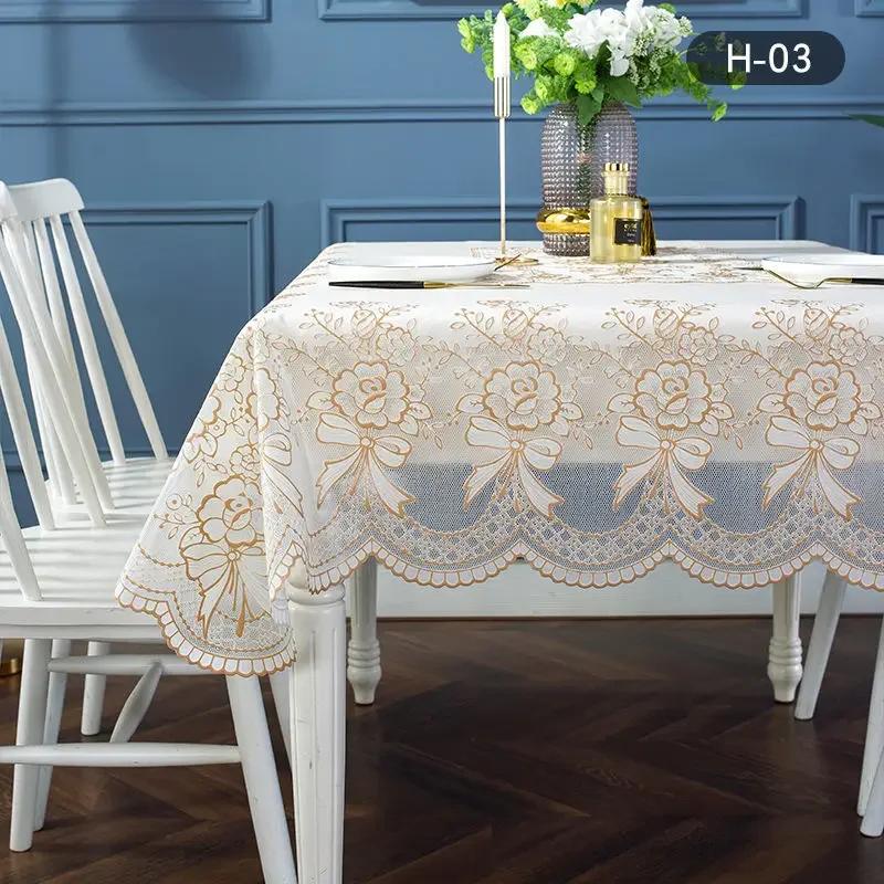 130x180cm Rectangular PVC Waterproof Tablecloth Soft European Lace Plastic Dustproof Table Cover Hot Stamping 3D Patterned Mat