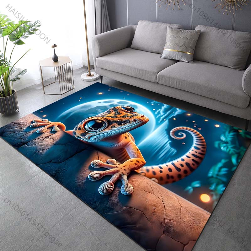 HD Lustiger Gecko-Druck Teppich für Wohnzimmer Schlafzimmer Badezimmer Matte Kreative Fußmatte Sofa Tisch Heimdekoration Bereichsteppich Robust
