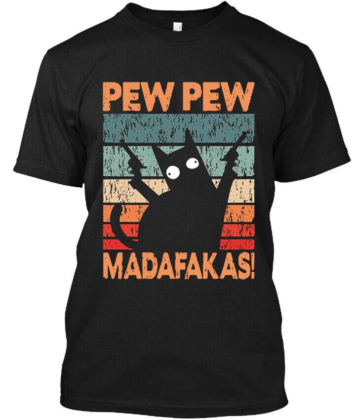 Новая с бирками Кошка с пистолетом Pew Pew Madafakas Забавная винтажная графическая футболка Размер S-3XL Унисекс футболка L