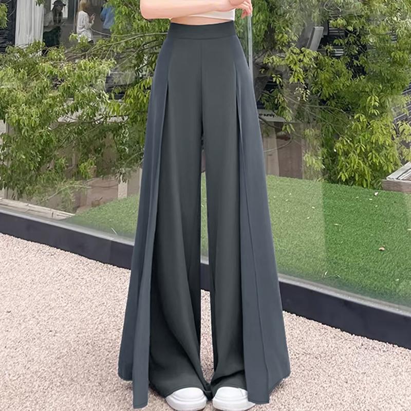 ZANZEA Womens Casual Solid Color Loose Chiffon Splice Wide Leg Pants