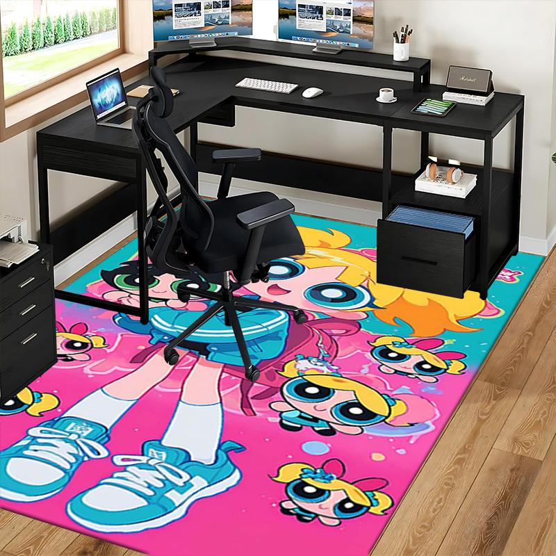 1pc Powerpuff Girls Anime Cartoon Design Office Chair Mat Non-Slip Carpet for Home Decor, Living Room, Bedroom, Game Room - Suitable for All Seasons.Y