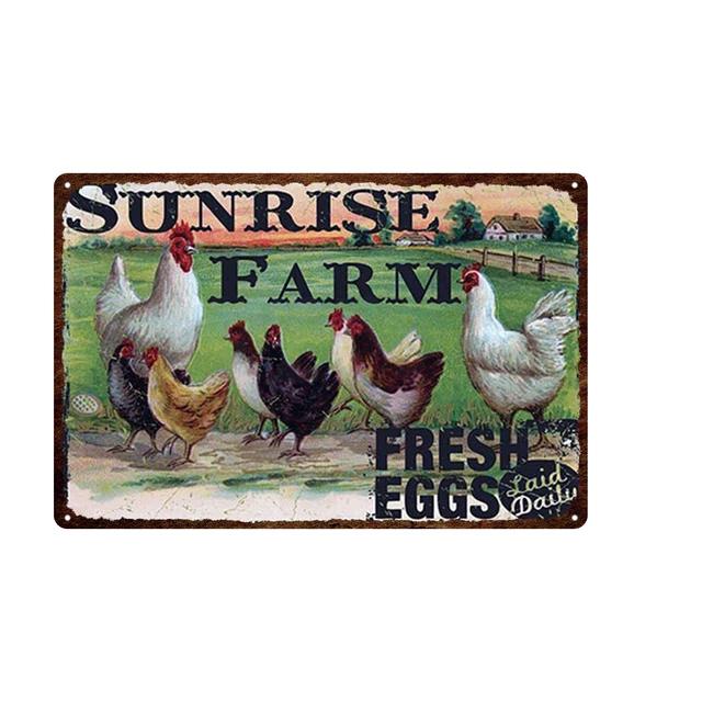 Vintage Farm Fresh Eggs Tin Sign  Rustic Chicken  Horse Metal Plate Poster for Farmhouse Kitchen Wall Decor