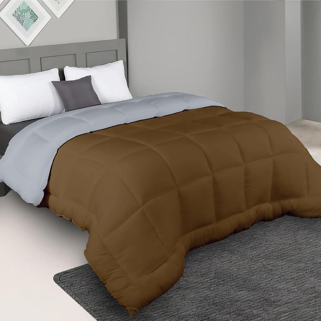 Plush Reversible Microfiber Comforter Single Bed| 220 GSM Single Bed, Quilt, Duvet, 110 GSM ASH Grey +Tapenade