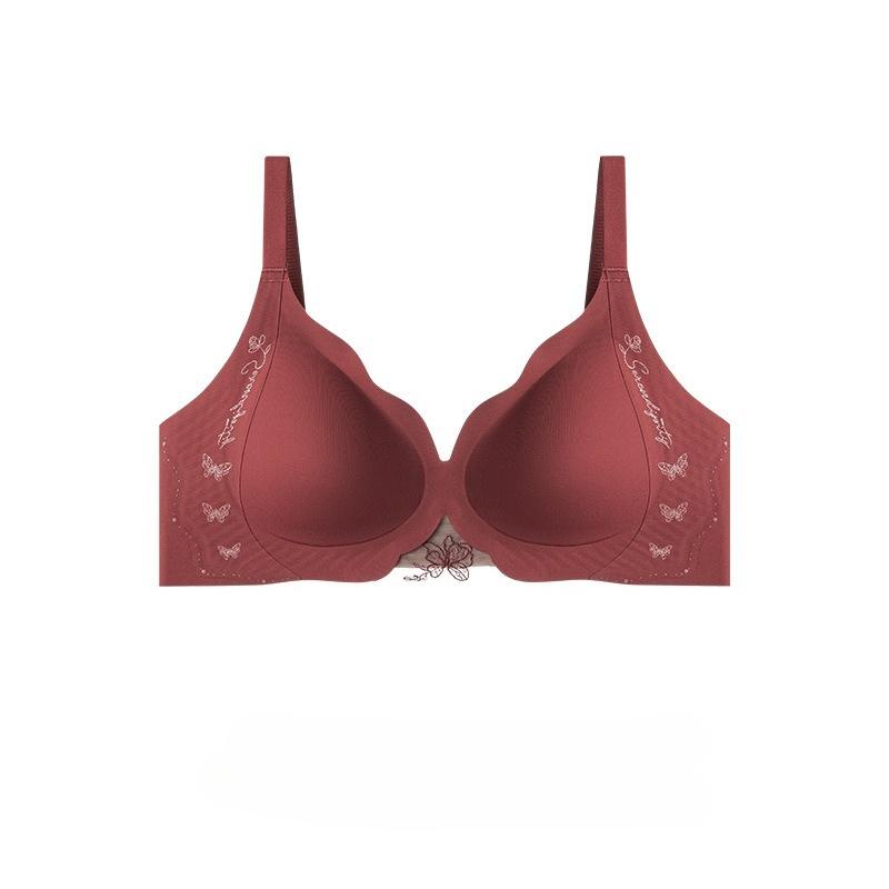 Seamless Soft Support Cup Bra, Sexy Deep V Simple Glossy Lace Butterfly Bra