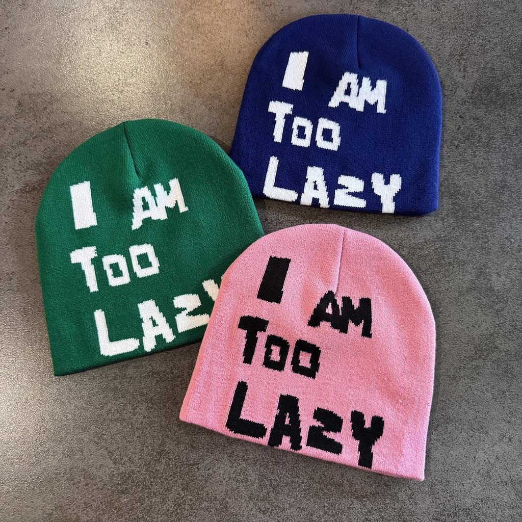 Am Letter I Too Lazy Embellishment Retro Streetwear Warm Wool Hat Knit Couples