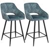 Bar Stools Set of 2, Velvet-Touch Fabric Counter Height Bar Chairs, Kitchen Stools with Steel Legs for Dining Area, Kitchen Island Barstools, Blue