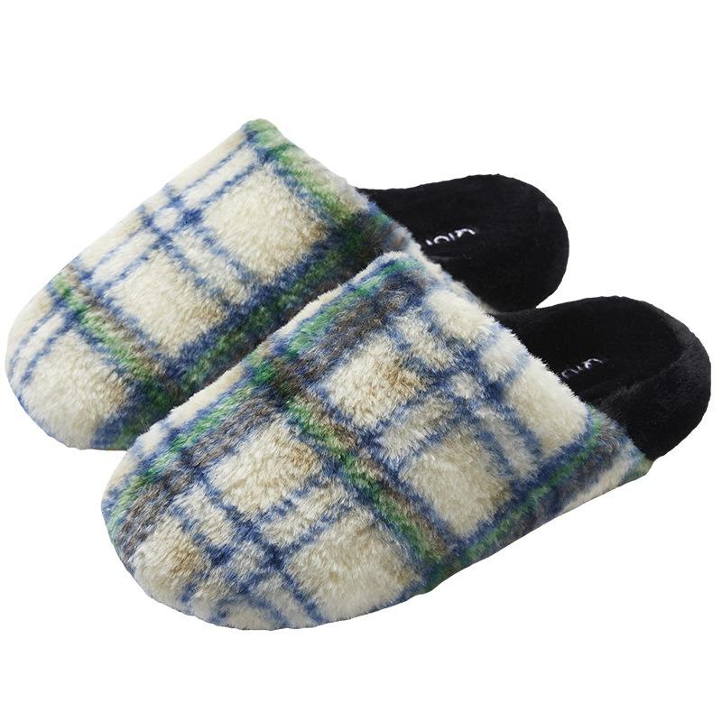 Cotton slippers women's winter retro plaid winter warm home indoor non-slip home plush couple slippers winter