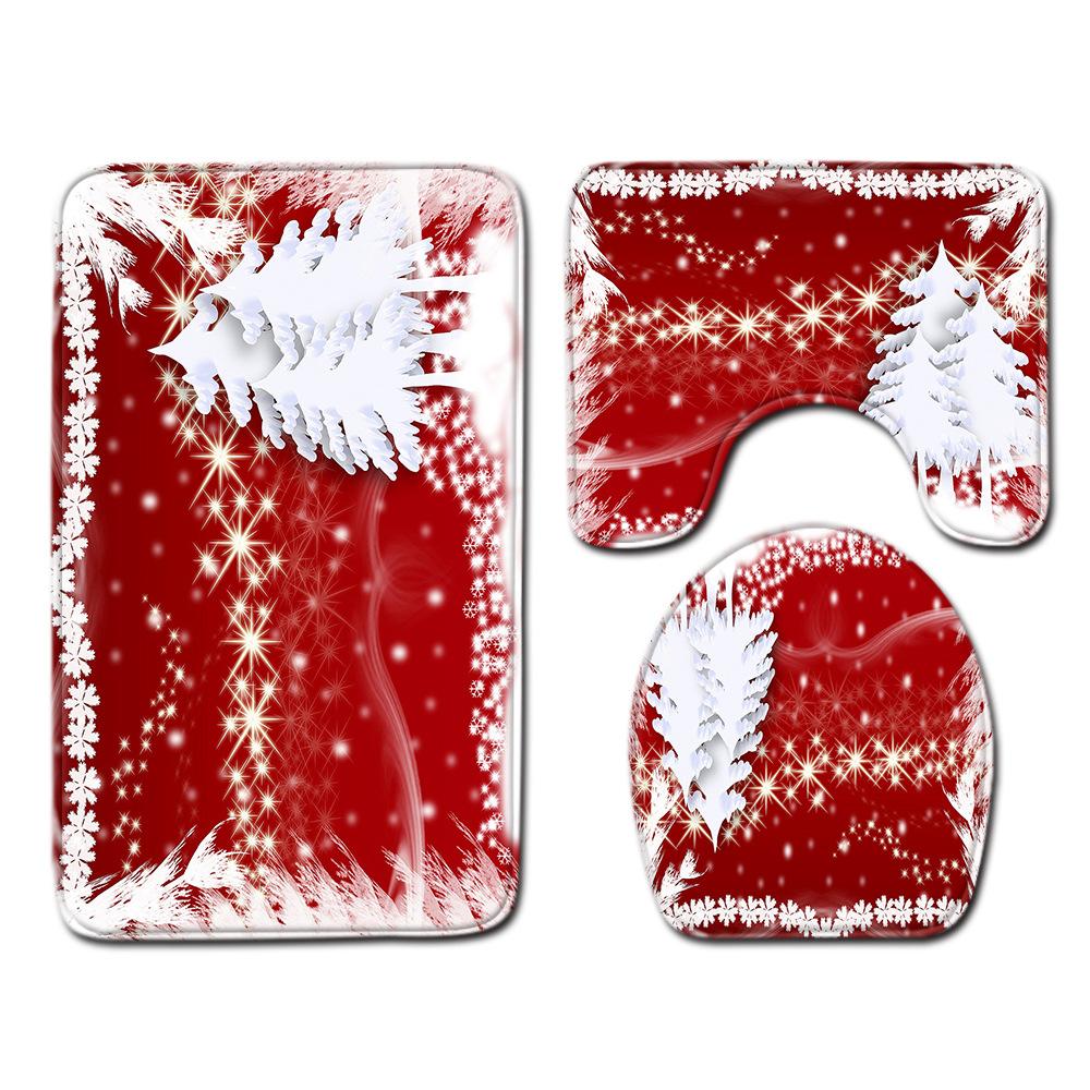 Christmas Toilet Three-Piece Floor Mat Bathroom Three-Piece Carpet Doormat
