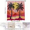 Hand-Stitched Sunset Desert Shower Curtain - Palm Trees & Golden Sun, Serene Landscape Art, Warm & Inviting Bathroom Decor