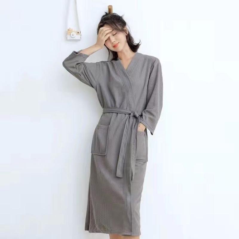 Unisex Waffle Weave Bathrobe: Lightweight, Water-Absorbent Yukata-Style Nightgown for Spring, Summer, and Autumn