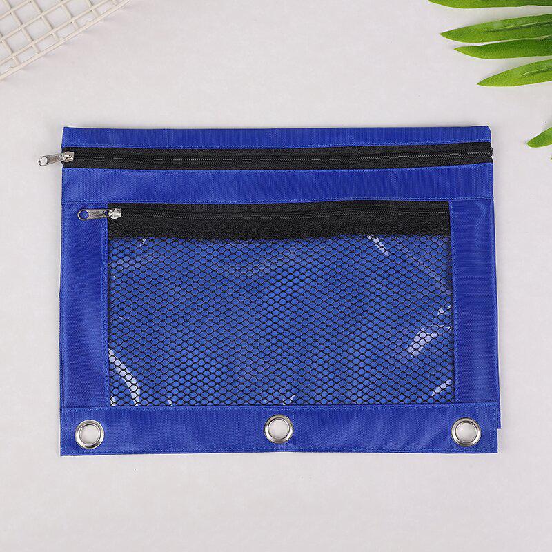 Oxford Cloth B5 Eyelet Ring Binder with Transparent Pencil Case and Three-Hole Double Zipper