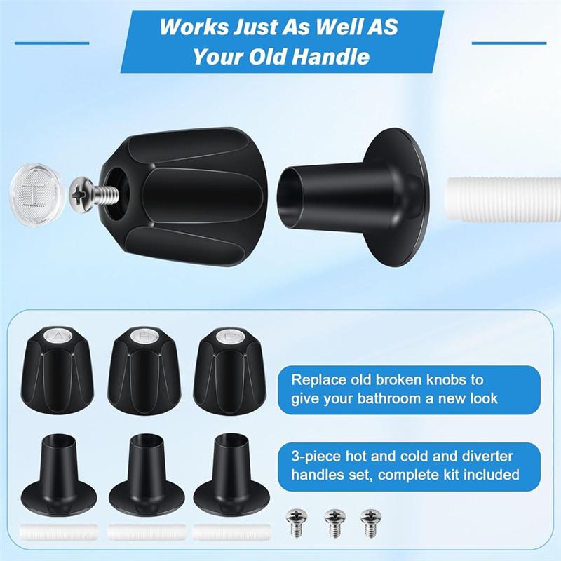 -A95Z Shower Knobs 3 Piece Replacement Bathtub And Shower 3-Handle Remodel Kit 3 Faucet Handle Trim Kit