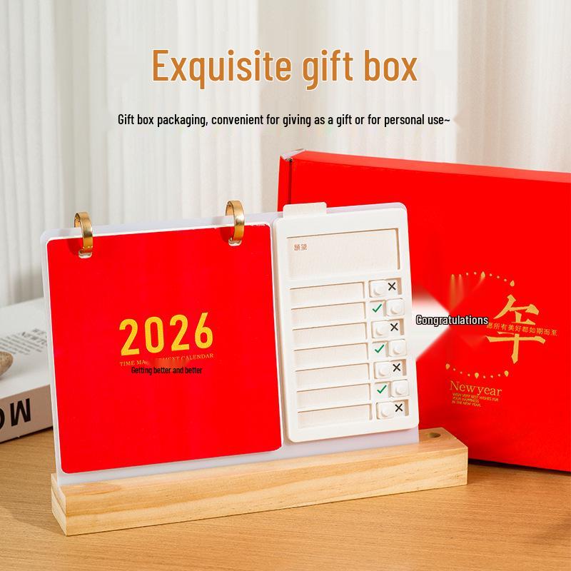 2026 Year of the Horse Wooden Desk Calendar with Custom Logo - Unique Punch Card Design for Business Office