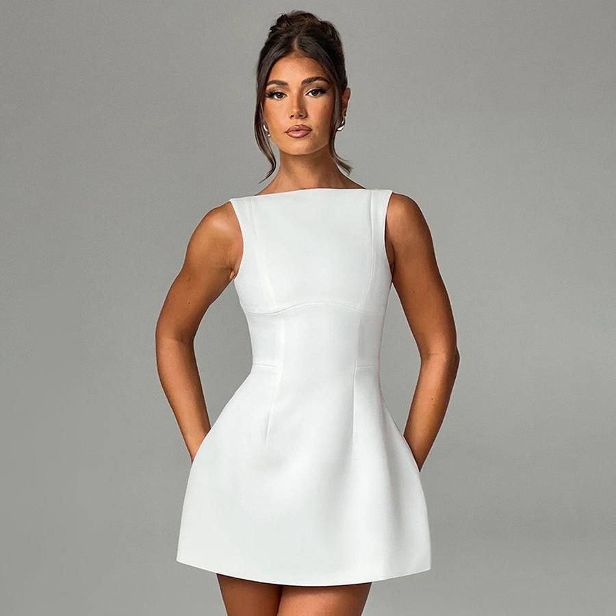 

Summer New Women s Fashion Elegant Temperamental Sister Style Slim Sleeveless A-Line Mini Dress M білий