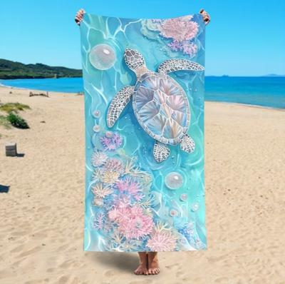Fashionable and Cool Sea Turtle Pattern Oversized Beach Towel for Women, Lightweight, Quick Drying Super Absorbent Towel