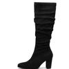 Slimming Women's Plus Size Suede Long Boots with Zipper - Solid Color, Small Square Toe for Autumn & Winter