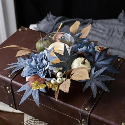 Candle Ring Wreath Stand Tabletop Decoration for Reception Festival Proposal Blue