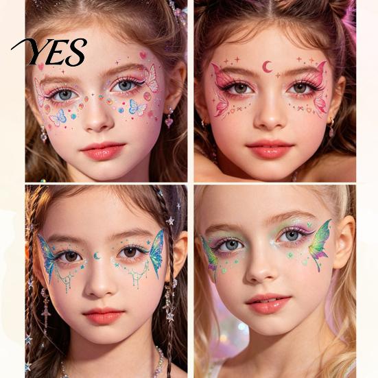 Mobile Phone Case Stickers 5 Sheets Glitter Butterfly Eye Stickers, Temporary Face Tattoos for Tail Kids, Cartoon Decals Festival Makeup, Party Decor
