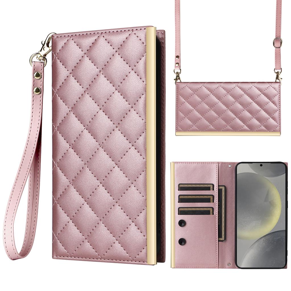 Für Samsung Galaxy S24+ Hülle Saugnapf PU-Leder Brieftasche Handyhülle mit Trägern