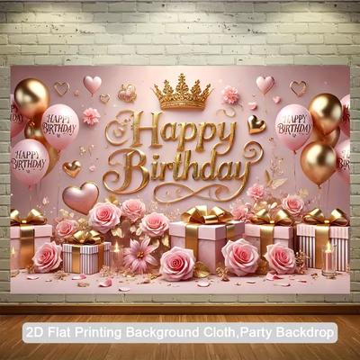 2D Rosa Gold Krone Happy Birthday Wandteppich Fotografie Hintergrund
