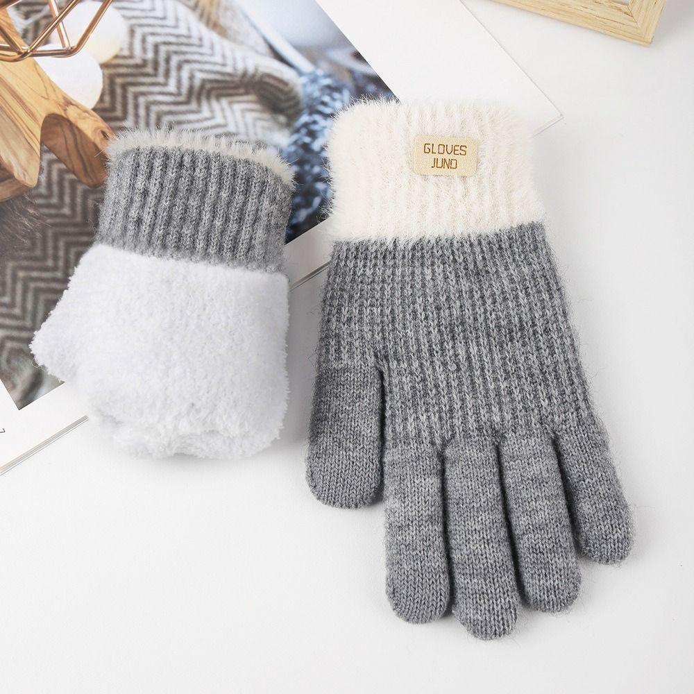 Knitted Gloves Autumn and Winter Double-layer Velvet Thickened Warm Women's Gloves Cold Resistant Touchscreen Gloves