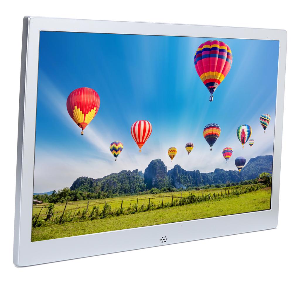 12 Inch Metal Digital Photo Frame HD 1280x800 Electronic Album MP3 MPEG4 Picture 100‑240VSilver US