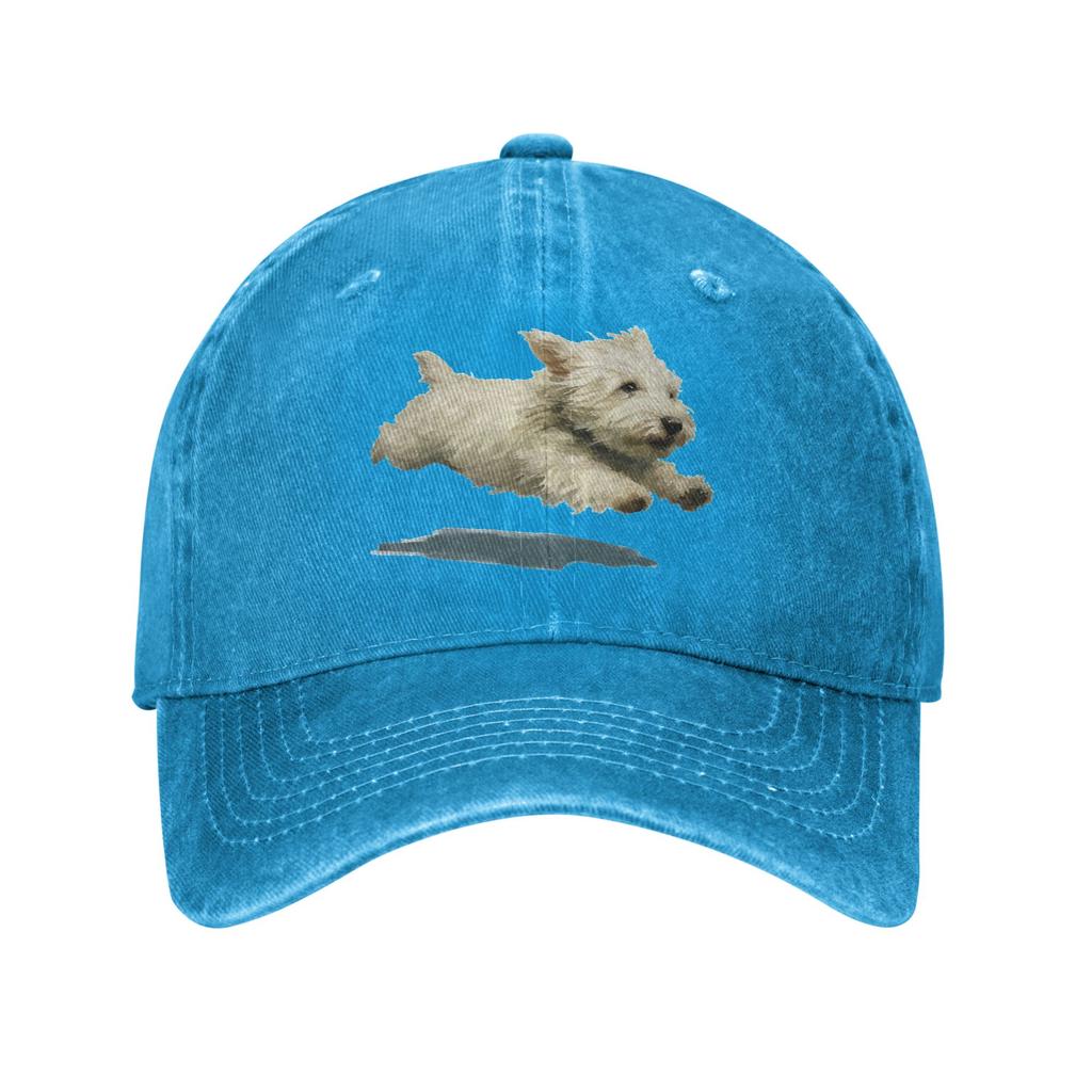 Funny Running Dog Art Print Cute Westie Dog Baseball Cap Summer Trucker Hat Adjustable Snapback Cap Men Women Baseball Caps
