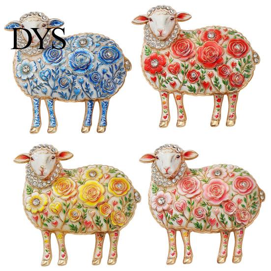 Alloy Lapel Pin Rhinestone Floral Lamb Brooch for Women, Flower Sheep Pin, Animal Jewelry Clothing Suits Scarves Bags
