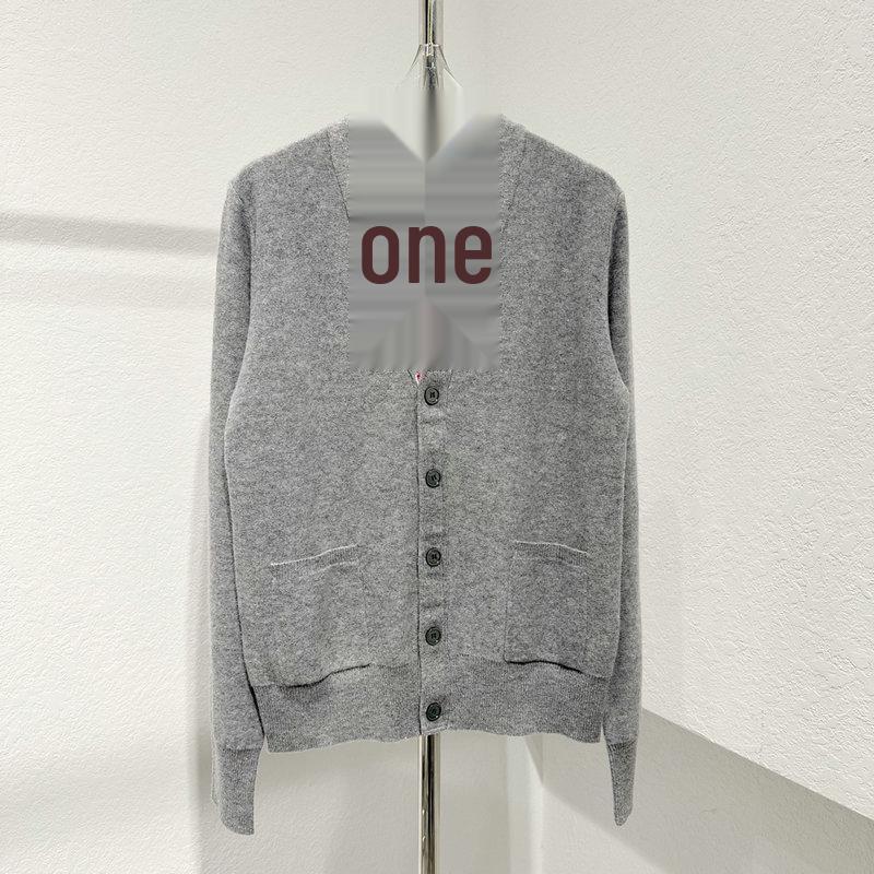 

THOM BRASSY 3116 Шерстяной кардиган с полосатой интарсией In stock серый