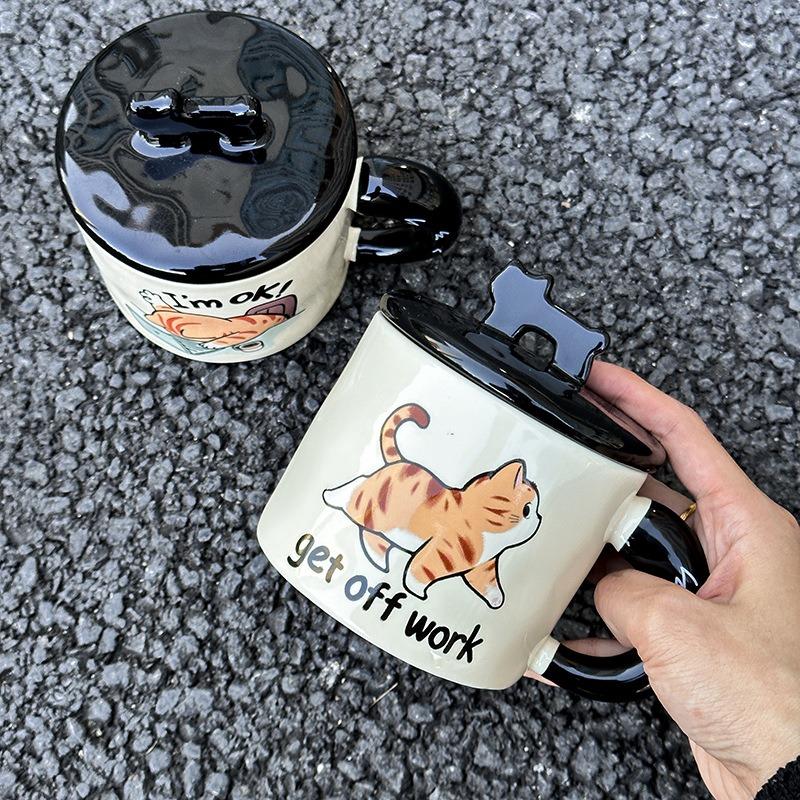 Ceramic mug with lid, girls' girlfriends' creative trend water cup, boys' practical small gift