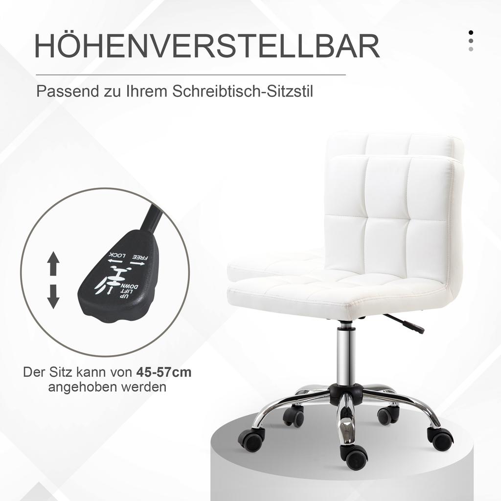 Office Chair Swivel Chair Artificial Leather Steel Structure 5 Wheels Padded White