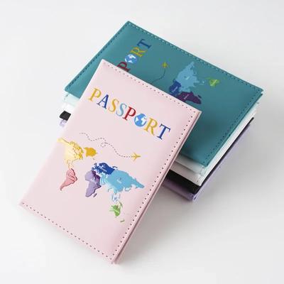 Women Passport Cover Color Letter Map Printed Leather Passport Holder Ticket Clip Passport Wallet Travel Wallet ID Card Holder Unisex