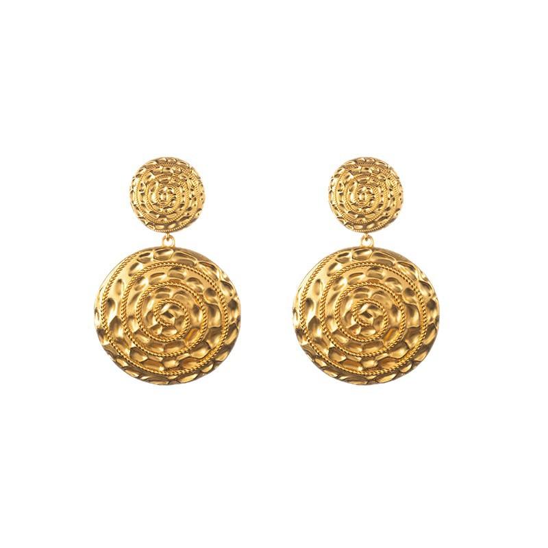Exotic style spiral pattern disc earrings, retro hammer pattern texture, niche high-end sense, personality and thin temperament earrings