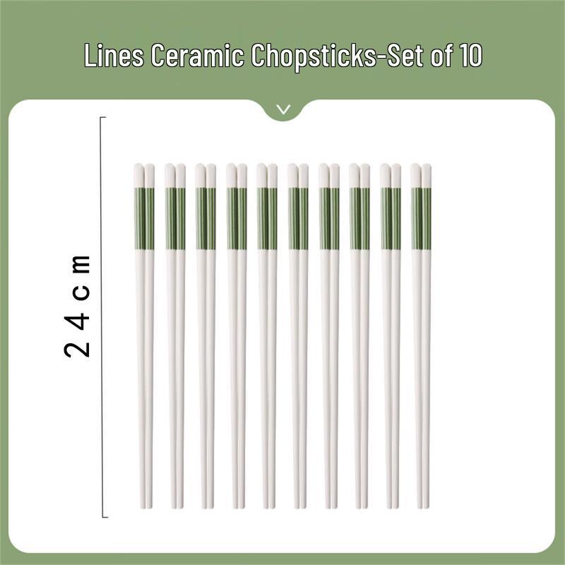 Jingdezhen Ceramic Chopsticks Set - Line Pattern, 10 Pairs
