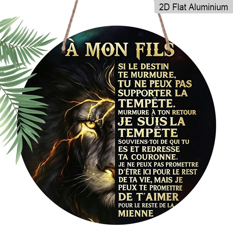 

2D Flat Retro Aluminum Wall Decorations in Various Sizes. A French-themed Father To Son Inspirational Plaque with A Lion Motif Is Ideal for Home 20*20cm