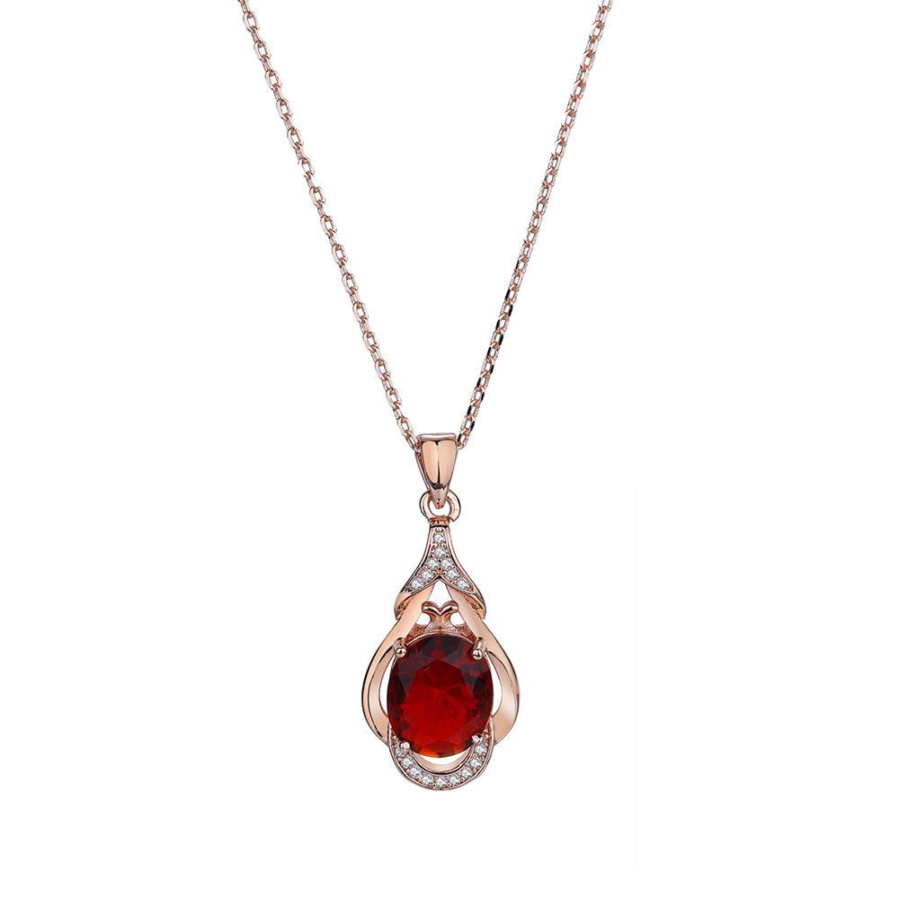Korean Style Pigeon Blood Red Tourmaline and Ruby Drop Pendant Necklace for Women, 18K Gold Plated