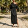 Women Long Dress One Shoulder Dress, Solid Color Tie Waist Side Split Casual Summer Dresses Party Sleeve Maxi for Everyday Wear