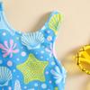 Girl's Shell Print One-Piece Swimsuit with Skirt - Beach & Sunscreen Ready