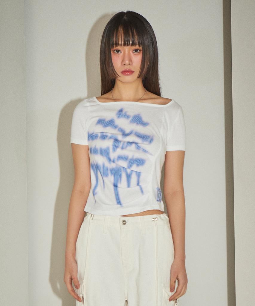 Pabeleupinggeo Wave Print Shirring T-Shirt (Ivory)