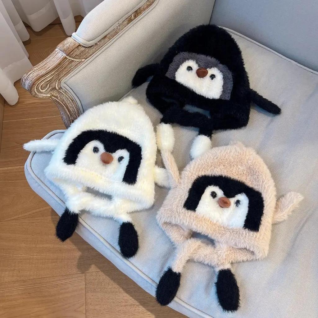 Cartoon Penguin Kids' Winter Hat: Warm, Thick, Velvet-Lined, Round Top, Ear Protection for Autumn/Winter