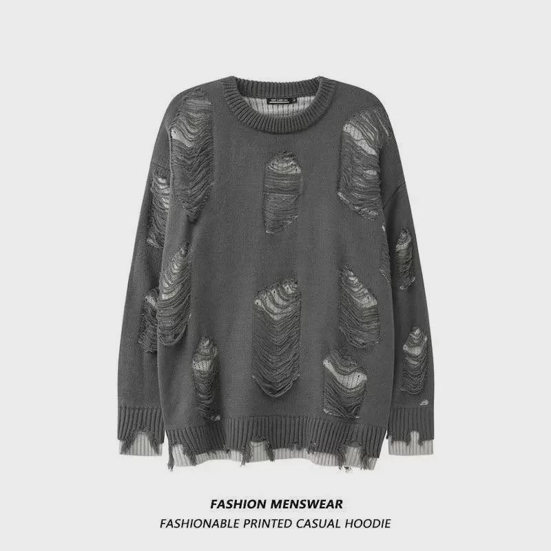 Unisex Trendy Thick Double-Layered Knitted Sweater with Holes