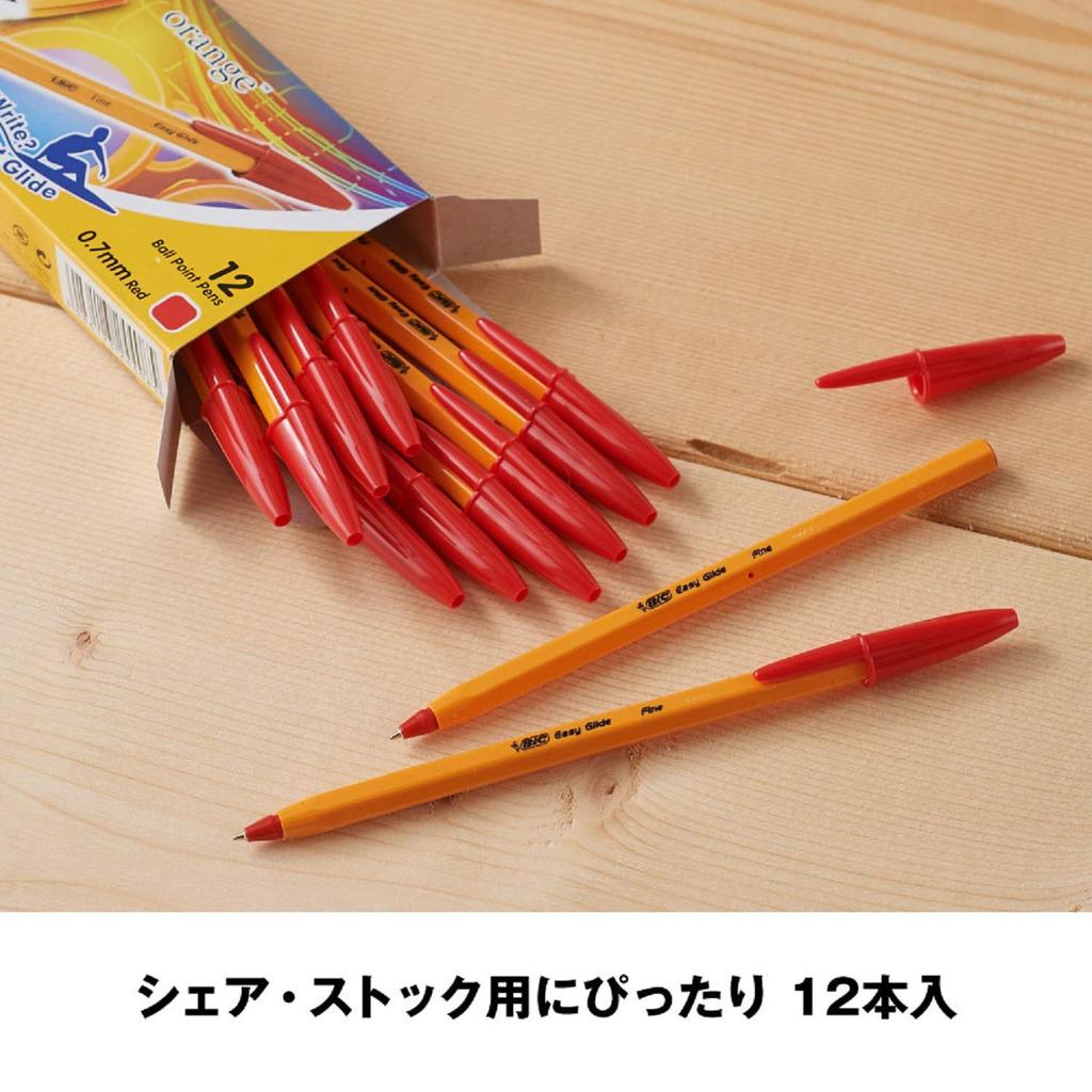 BIC Kuličkové pero Balení ORGF12EGRED Pero na bázi oleje, Oranžové, 0,7 mm, Červené, 12,
