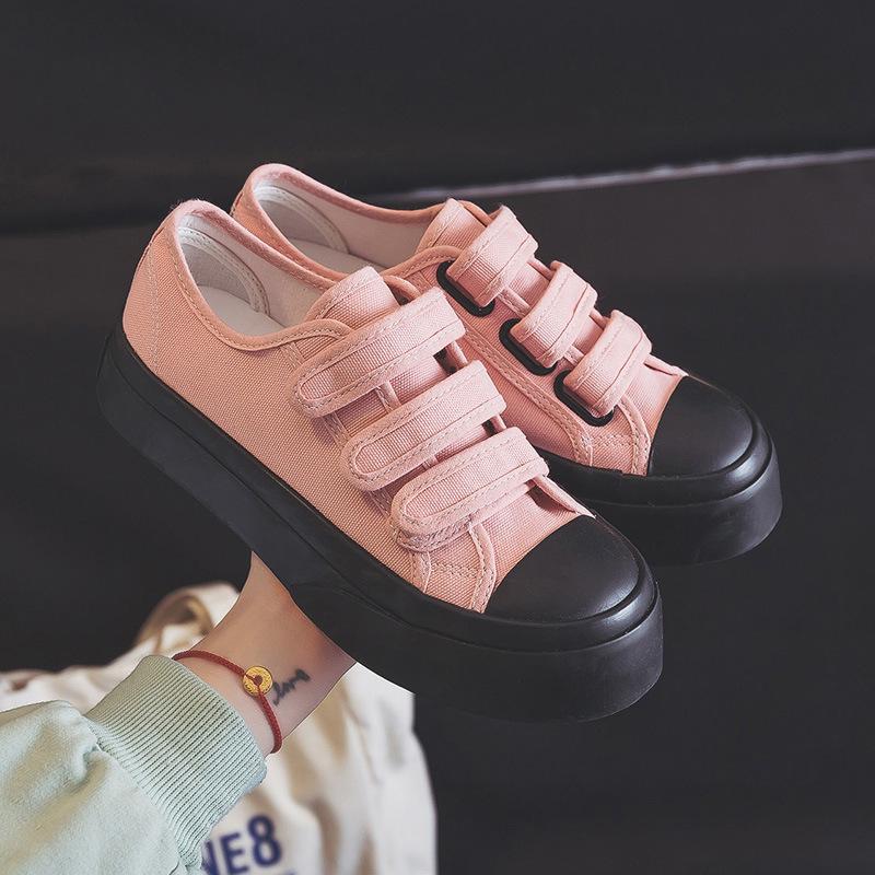 

Женская обувь Весна и осень парусиновые туфли на липучках Студенческие кроссовки Белые удобные повседневные туфли 40 розовый