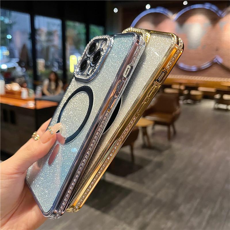 Shining Glitter Wireless Charging Phone Case For Iphone 14 13 12 11 Pro Max 14pro 14plus 11 Shockproof Soft Plating Bumper Cover